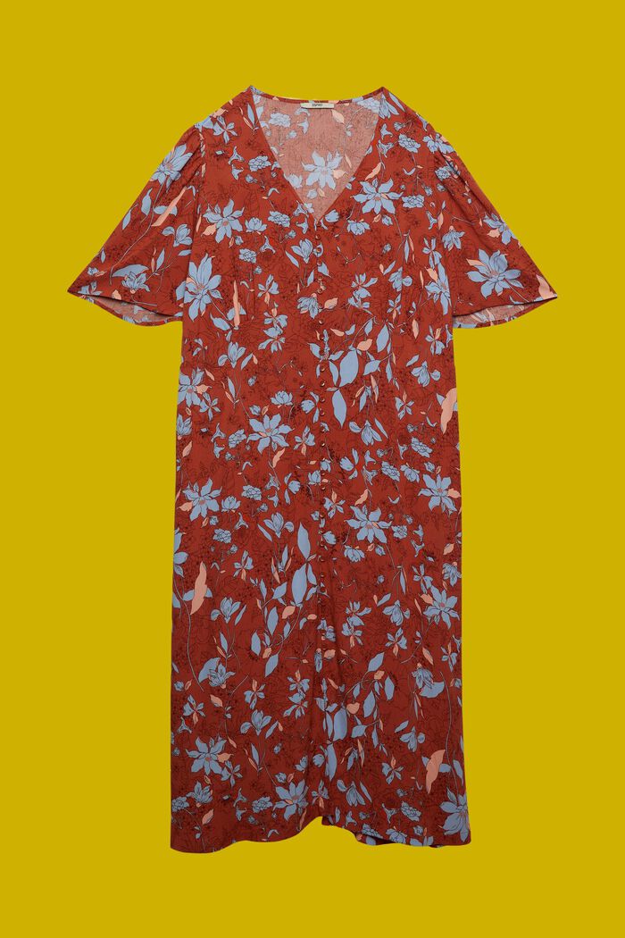 CURVY midi-jurk met motief all-over, CORAL ORANGE, detail image number 6