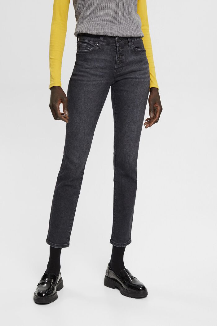 Mid-rise slim fit jeans met knopen, BLACK MEDIUM WASHED, detail image number 1