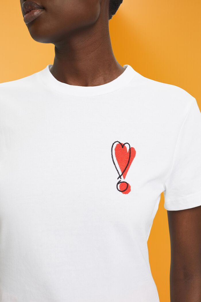 Katoenen T-shirt met geborduurd hartmotief, WHITE, detail image number 2