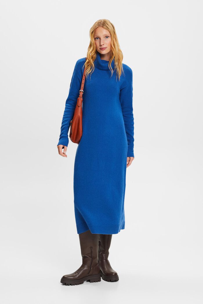 Midi-jurk met turtleneck, BRIGHT BLUE, detail image number 0