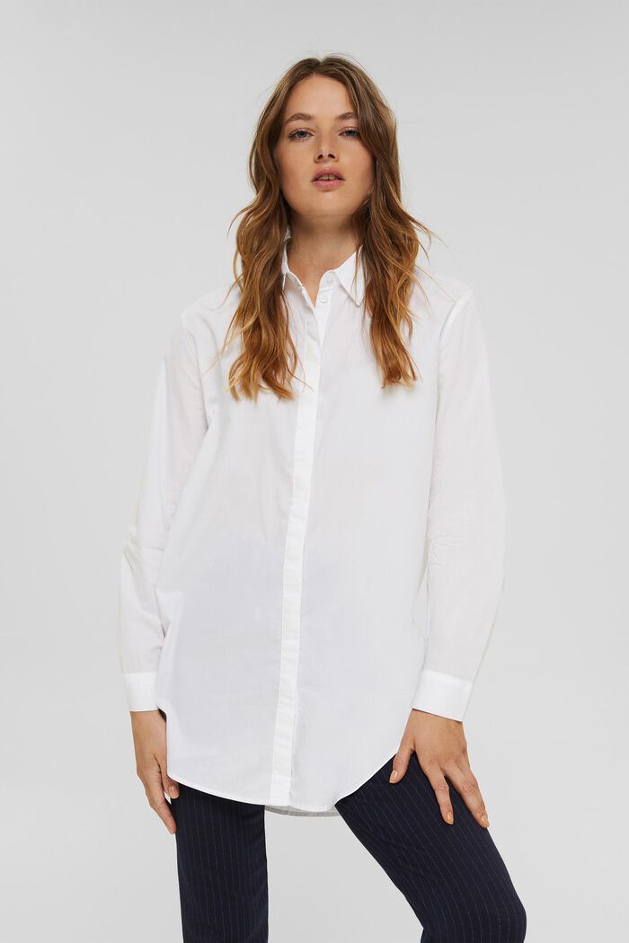 Lange blouse van 100% biologisch katoen, WHITE, detail image number 0