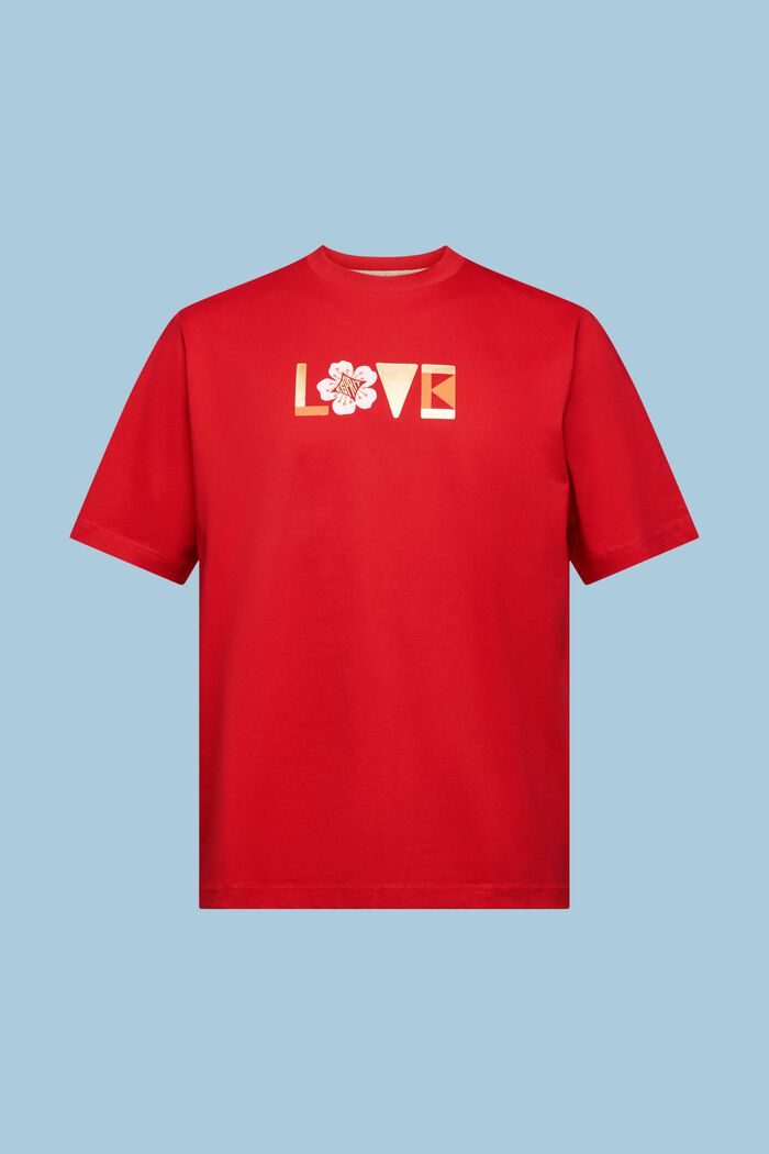 Uniseks T-shirt van pimakatoen met print, DARK RED, detail image number 6