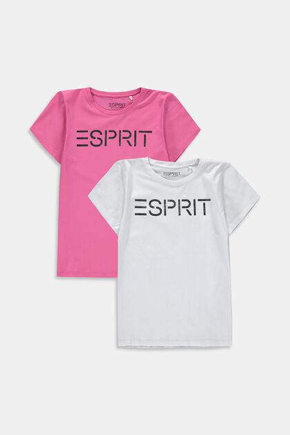 Set van 2 T-shirts met metallic logoprint, PINK, overview