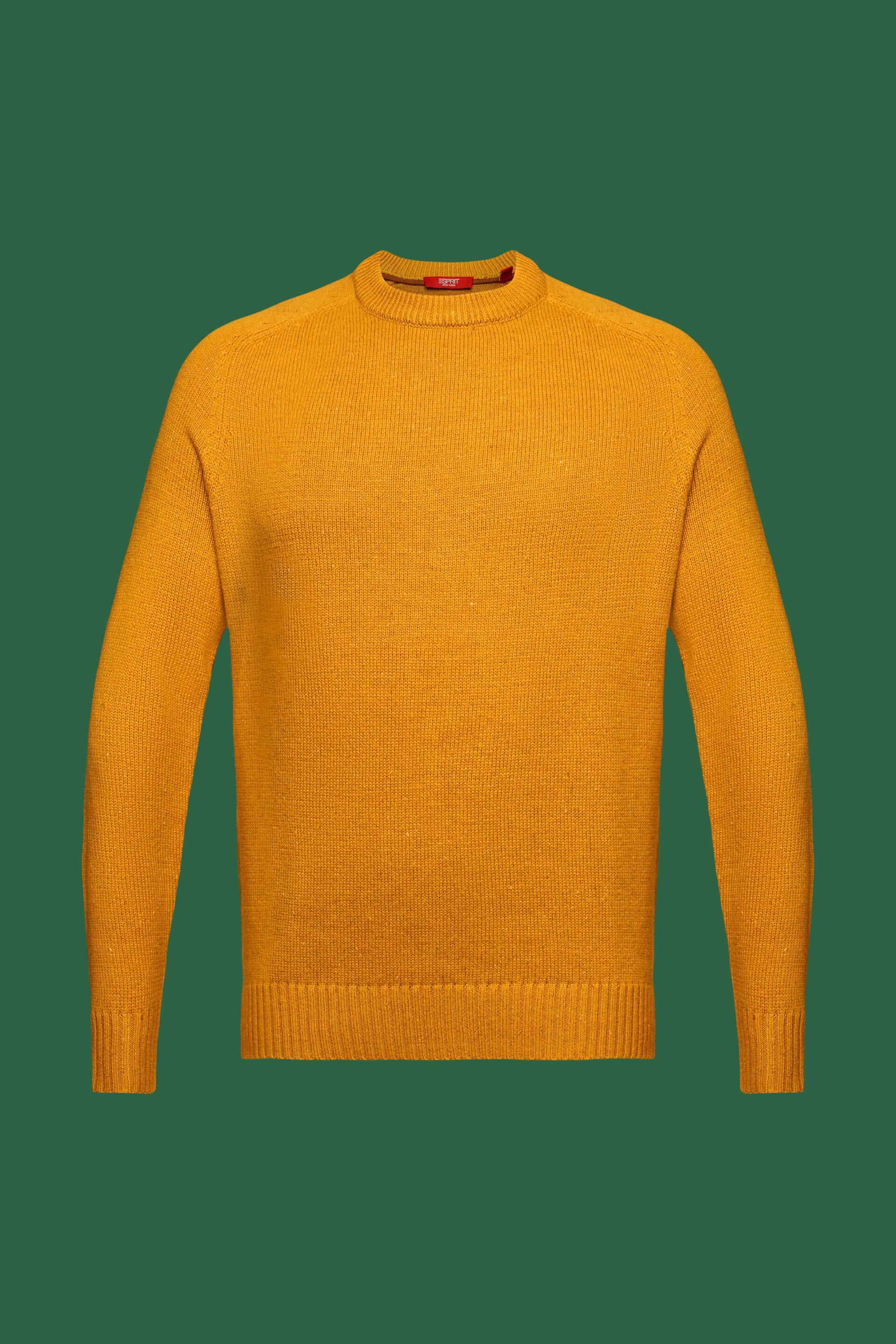 Geel Katoenen garen Sweater met Ruwe Textuur - Klassieke Ronde Hals en Regular Fit