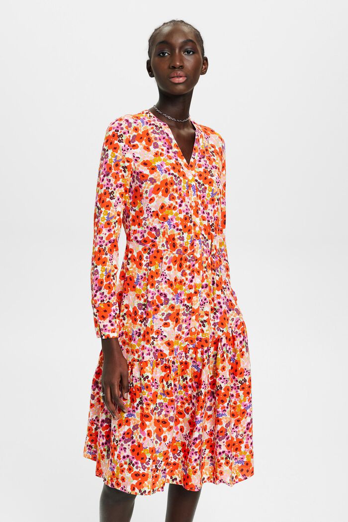 Midi-jurk met bloemenprint all-over, LIGHT PINK, detail image number 0
