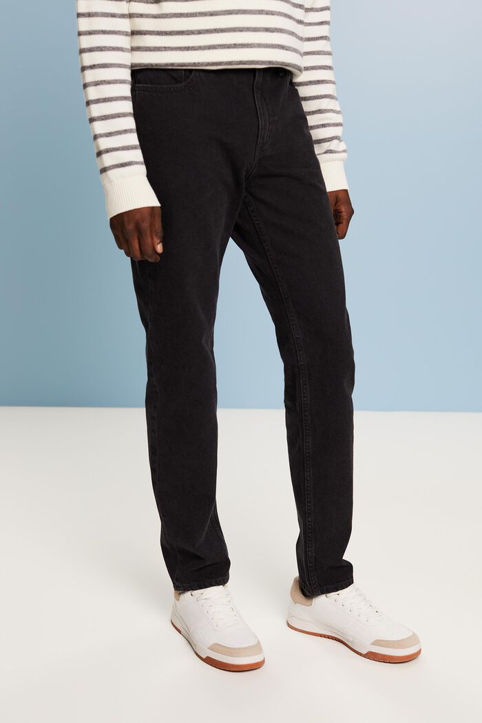 Taps toelopende jeans met middelhoge taille, BLACK DARK WASHED, detail image number 0