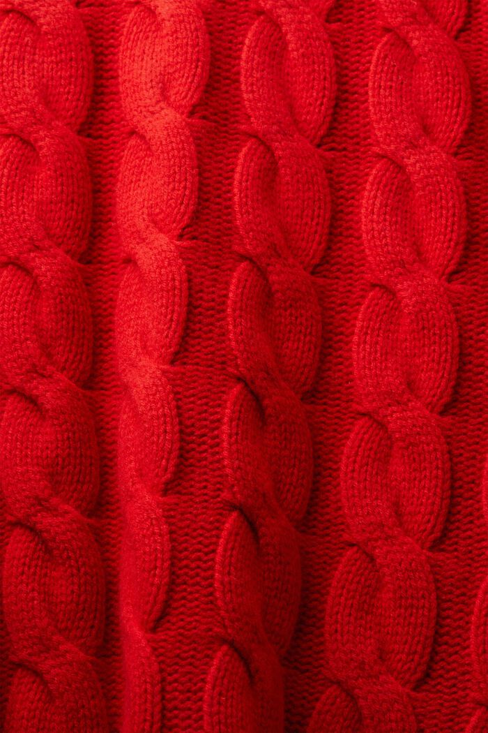 Wollen trui met kabelpatroon, DARK RED, detail image number 6