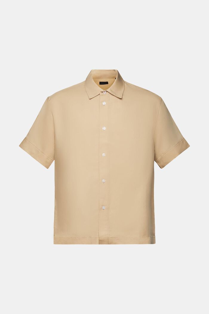 Shirt met korte mouwen, linnenmix, SAND, detail image number 5