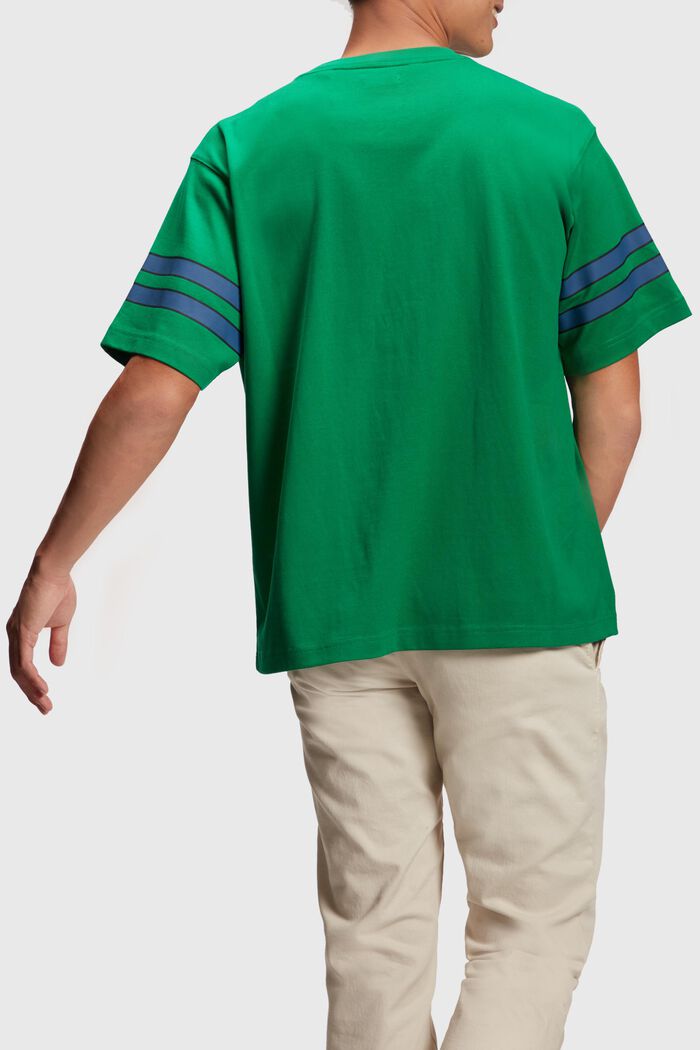 T-shirt met gestreepte mouwen en grafische print, EMERALD GREEN, detail image number 1