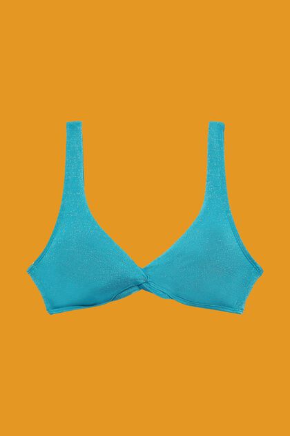 Glinsterende bikinitop met gedraaid detail, TEAL BLUE, overview