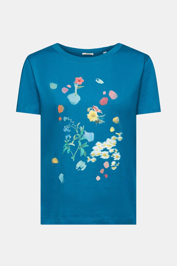 T-shirt met bloemetjesprint, TEAL BLUE, overview