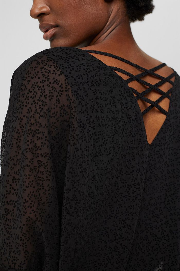 Chiffon blouse met motief met fluwelen look, BLACK, detail image number 2