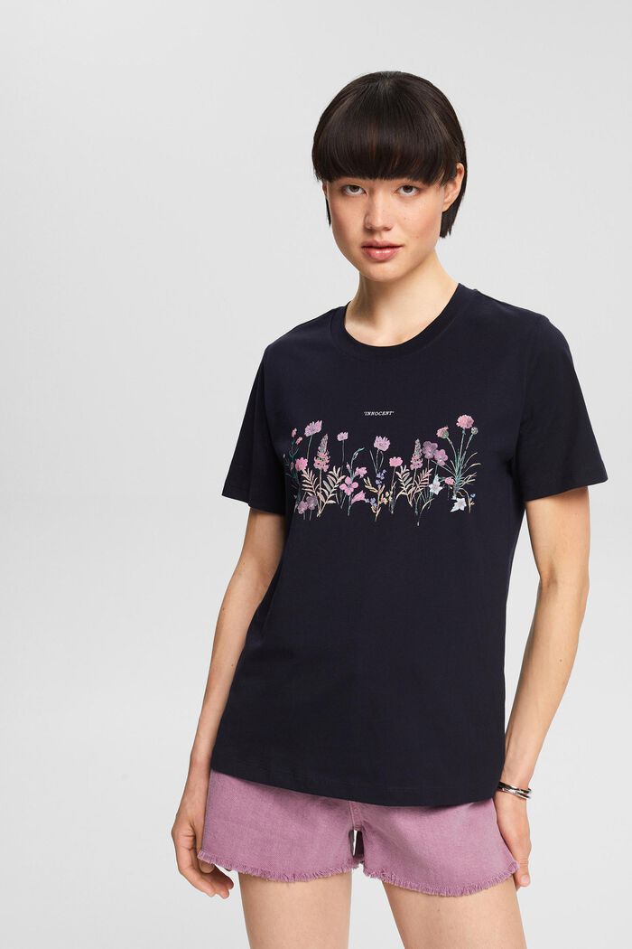 T-shirt met bloemenprint, NAVY, detail image number 1