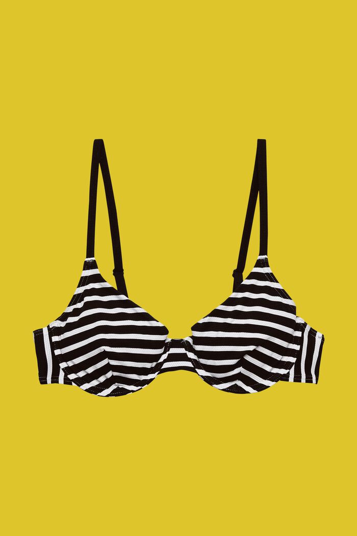 Ongewatteerde bikinitop met beugels en strepen, BLACK, detail image number 4