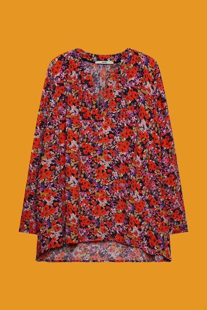 CURVY bloemige blouse met V-hals, NAVY, detail image number 2