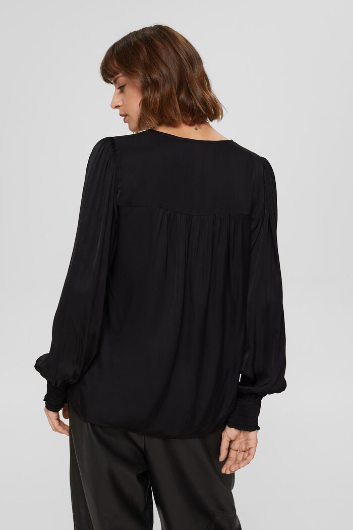 Satijnen blouse met ballonmouwen, BLACK, detail image number 3