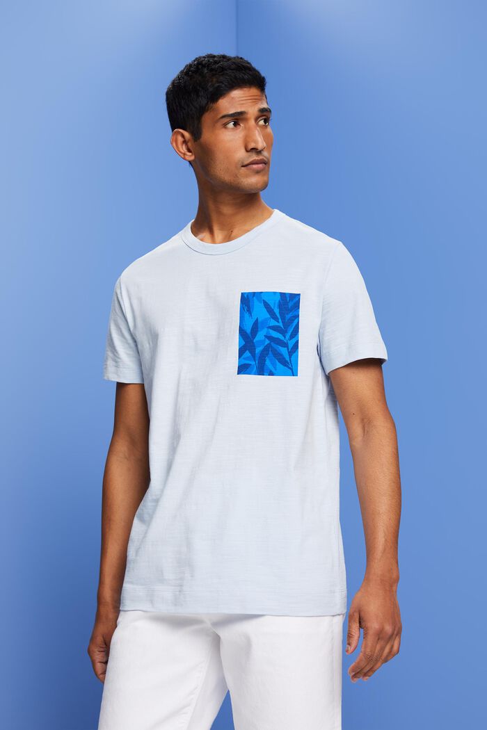 Jersey T-shirt met print op de borst, 100% katoen, PASTEL BLUE, detail image number 0