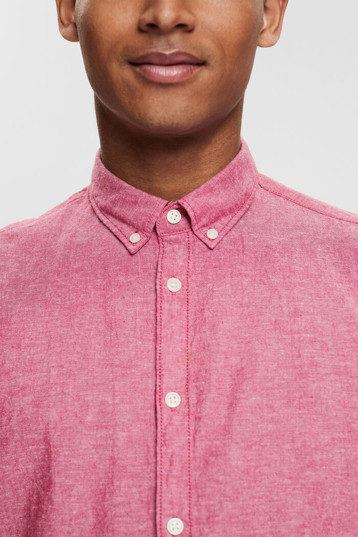 Met linnen: overhemd met buttondownkraag en korte mouwen, DARK PINK, detail image number 2