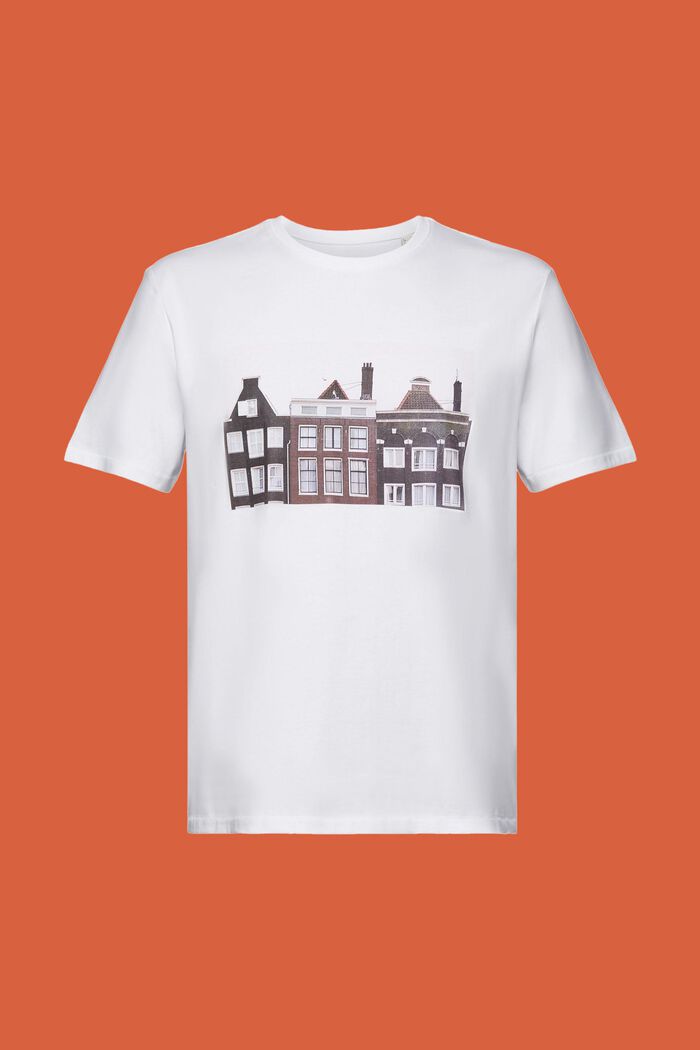 T-shirt met ronde hals en print, 100% katoen, WHITE, detail image number 5