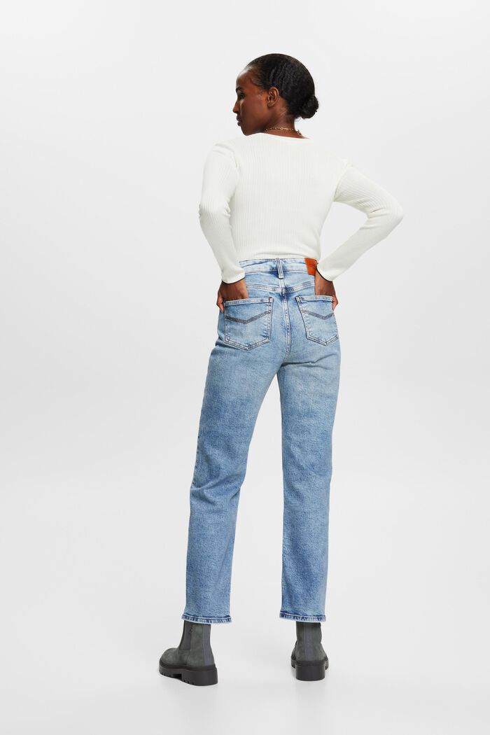 Straight jeans met retrolook en hoge taille, BLUE LIGHT WASHED, detail image number 3