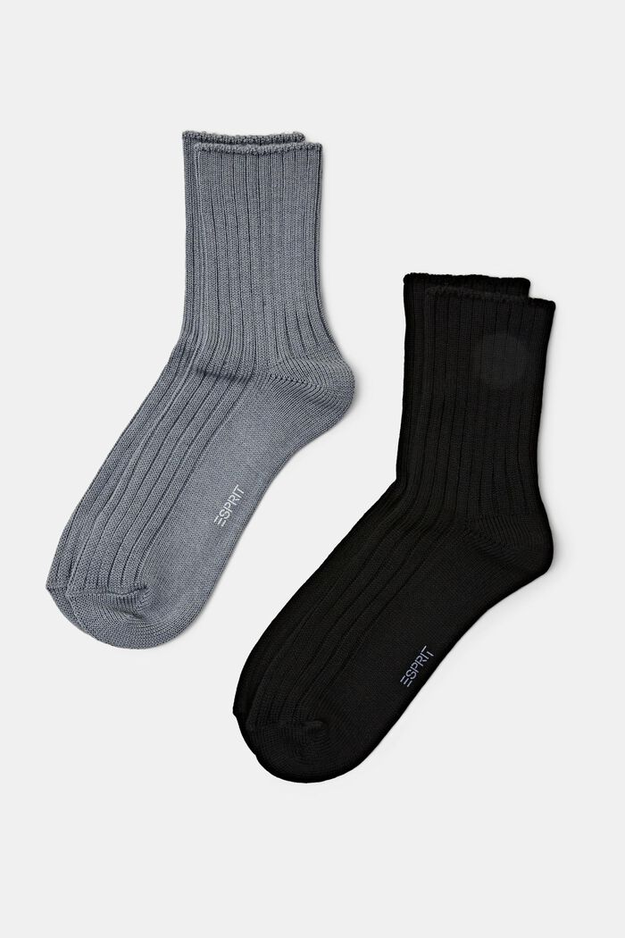 2-pak ribgebreide sokken, GREY/BLACK, detail image number 0