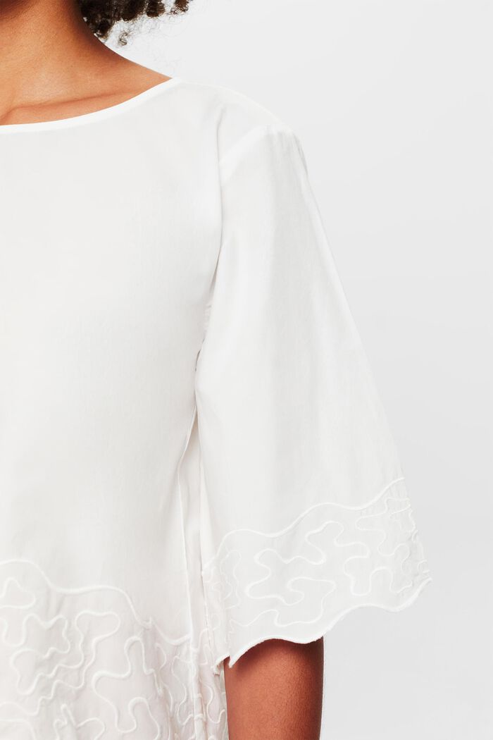 Bestikte blouse met klokmouwen, OFF WHITE, detail image number 3