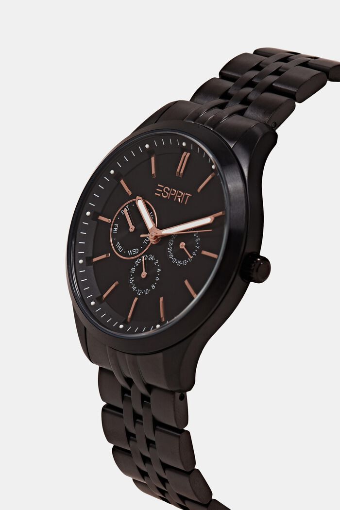 Edelstalen horloge met schakelbandje, BLACK, detail image number 1
