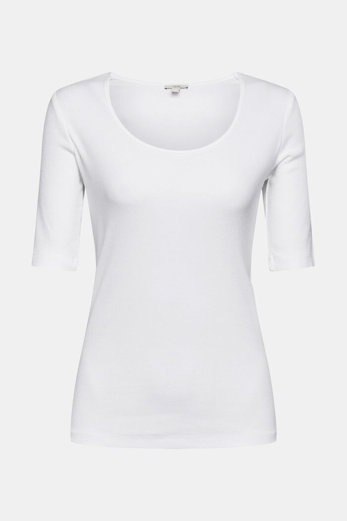 Fijn geribd T-shirt, mix van biologisch katoen, WHITE, detail image number 2