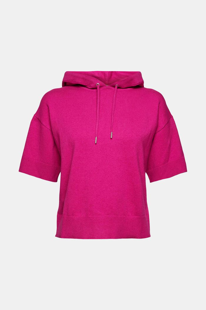 Met linnen: gebreide hoodie met korte mouwen, PINK FUCHSIA, detail image number 6