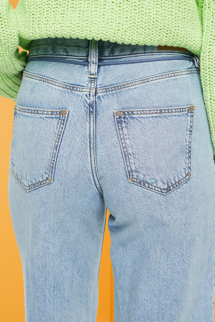 Jeans met wijde pijpen en hoge taille met ceintuur, BLUE LIGHT WASHED, detail image number 4