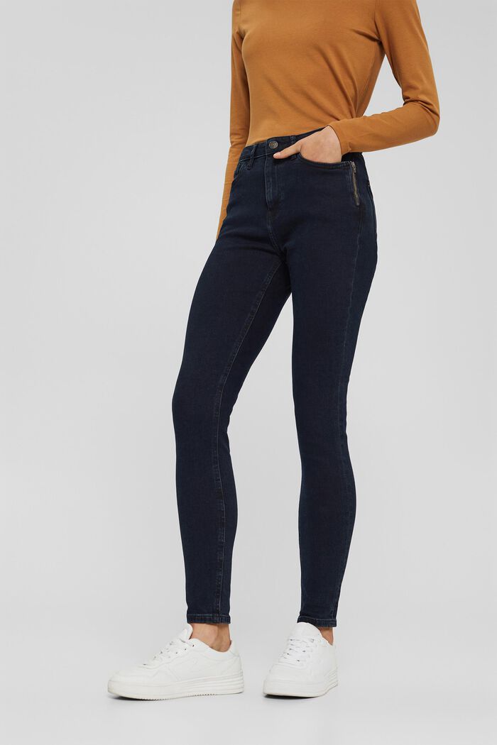 Jeans van biologisch katoen met een hoge band, BLUE BLACK, detail image number 0