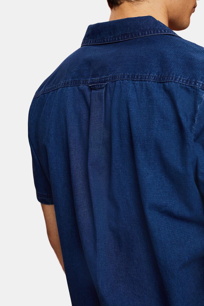 Denim overhemd met korte mouwen, 100% katoen, BLUE DARK WASHED, detail image number 4