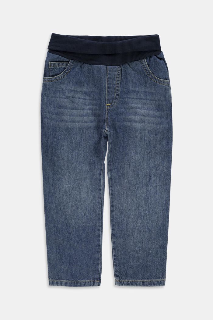 Jeans met een geribde band, 100% katoen, BLUE MEDIUM WASHED, detail image number 0