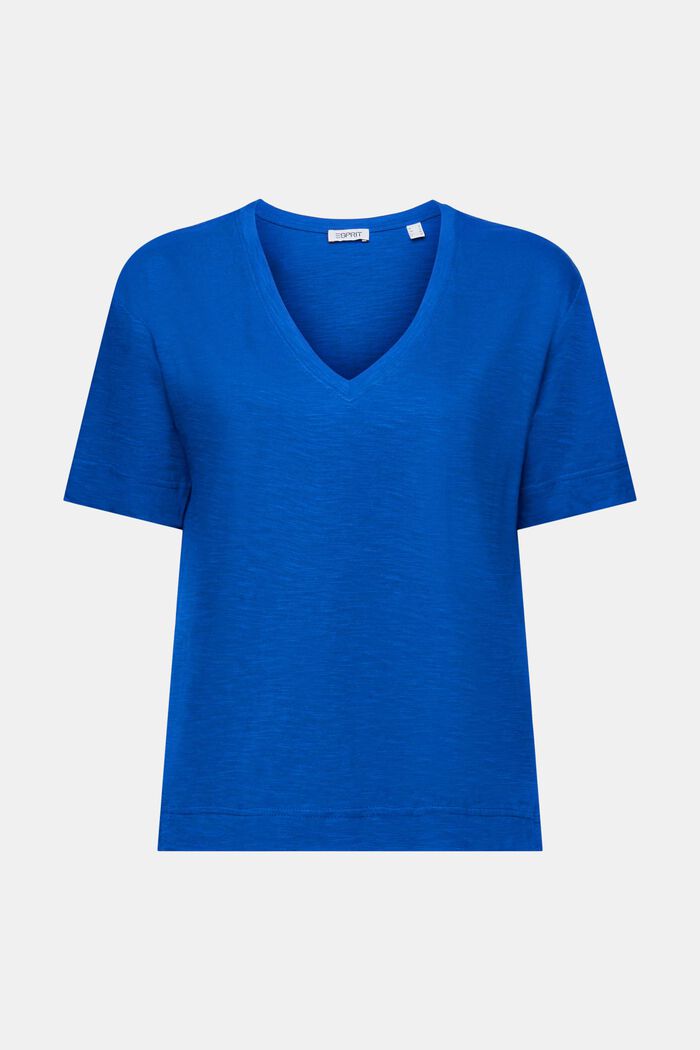 T-shirt met slubstructuur en V-hals, BRIGHT BLUE, detail image number 5
