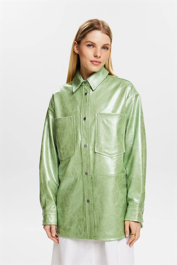 Shirt van metallic imitatieleer met coating, LIGHT AQUA GREEN, detail image number 0