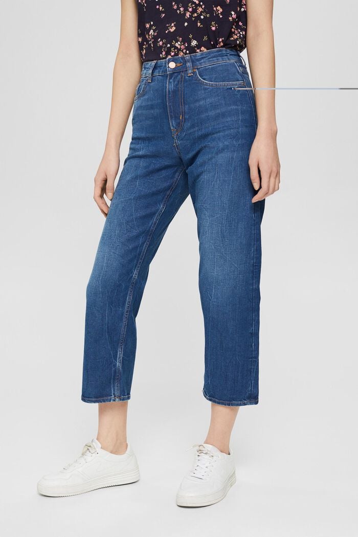 Gerecycled: cropped jeans met COOLMAX®, BLUE DARK WASHED, detail image number 0
