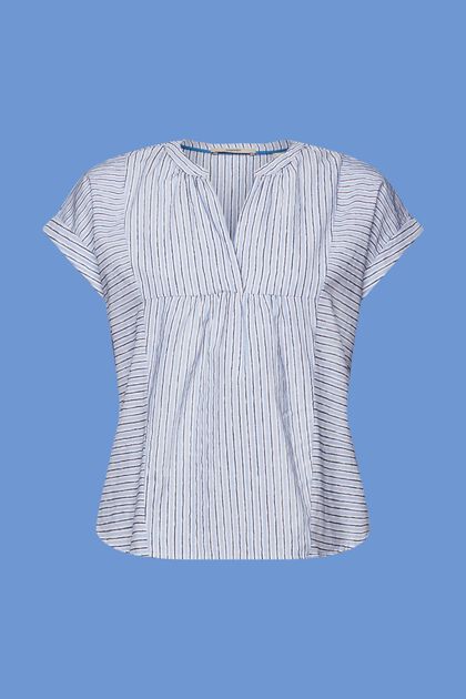 Gestreepte blouse met korte mouwen, 100% katoen
