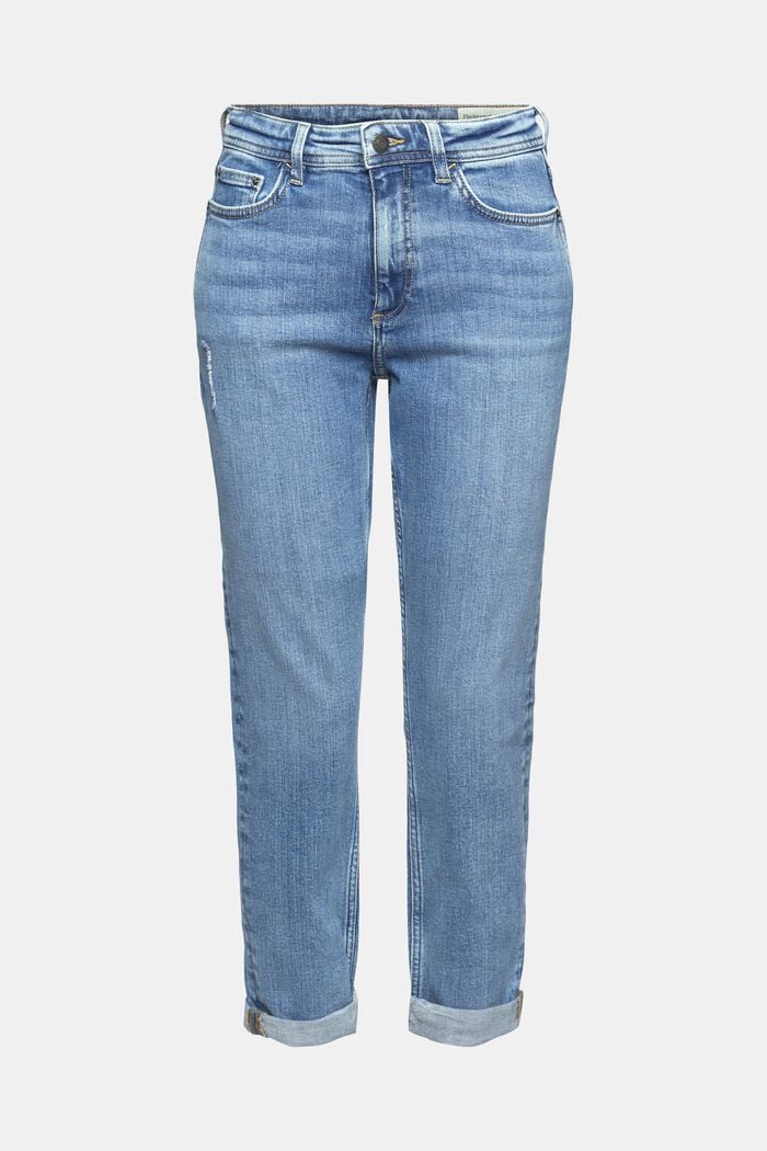 Cropped jeans van katoen-stretch, BLUE LIGHT WASHED, detail image number 6