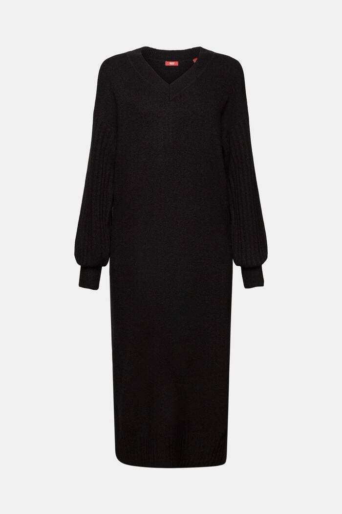 Gebreide midi-jurk van wolmix, BLACK, detail image number 6