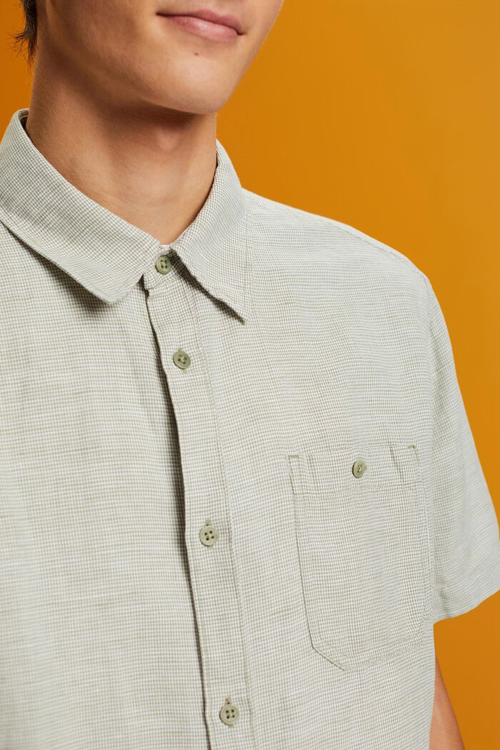 Shirt met korte mouwen van een linnenmix met pied-de-poule motief, LIGHT KHAKI, detail image number 2