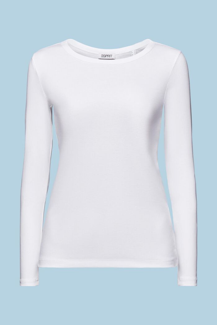 T-shirt van katoen-jersey met lange mouwen, WHITE, detail image number 5