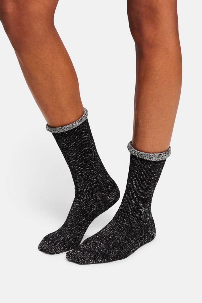 Grofgebreide, meerkleurige sokken, BLACK, detail image number 1