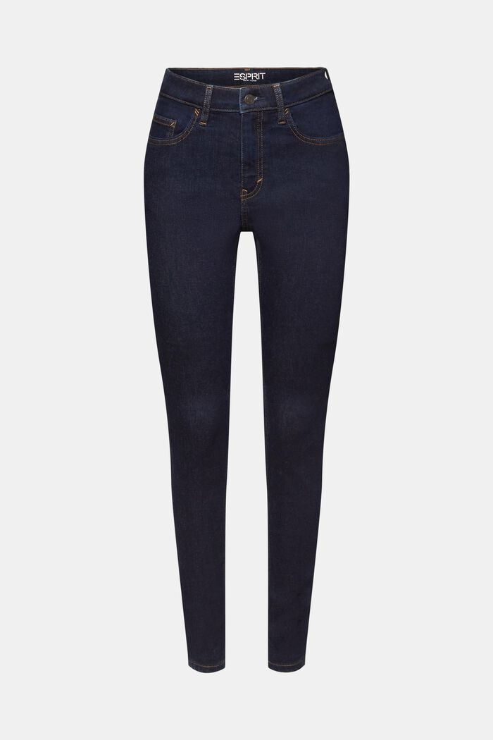 Skinny jeans met hoge taille, katoen met stretch, BLUE RINSE, detail image number 7