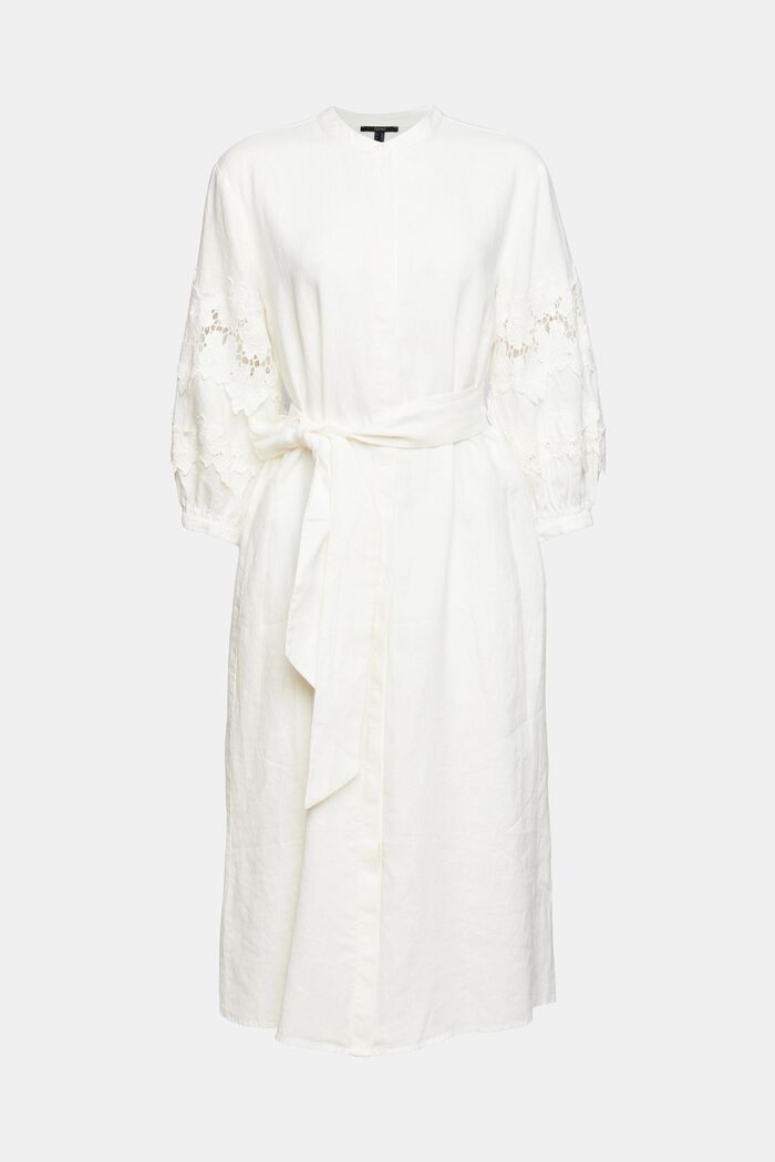 Katoenen jurk met strikceintuur, OFF WHITE, detail image number 6
