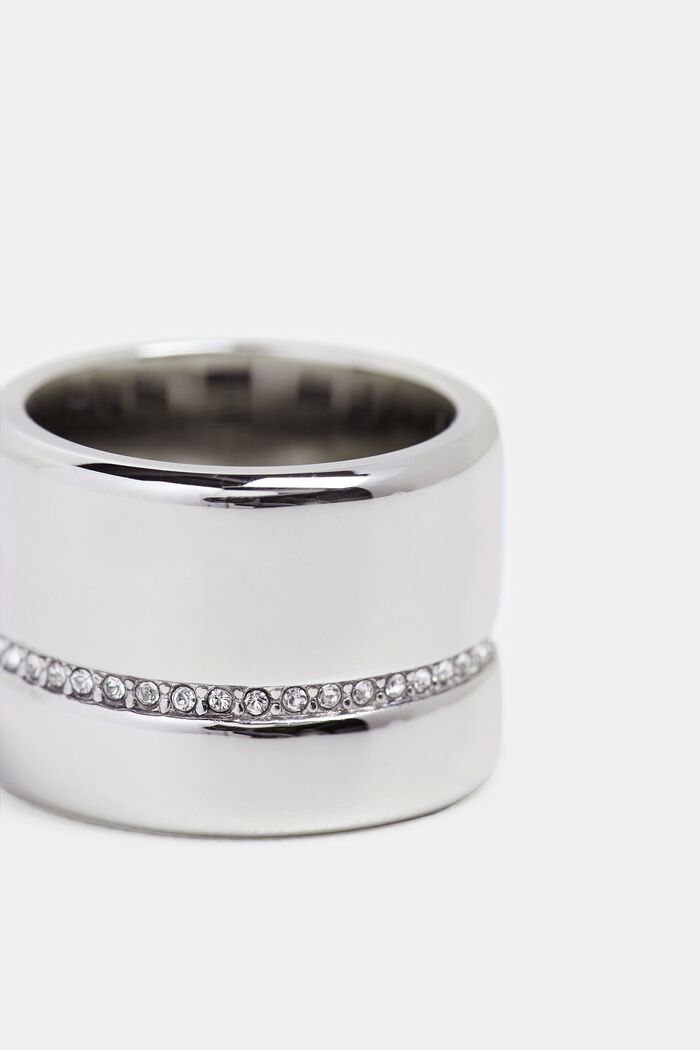 Statement ring met een rij zirkoniasteentjes, van edelstaal, SILVER, detail image number 1