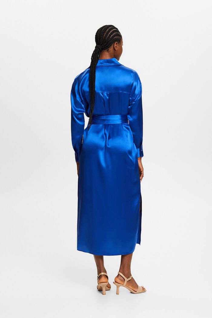Zijden midi-jurk met ceintuur, BRIGHT BLUE, detail image number 2