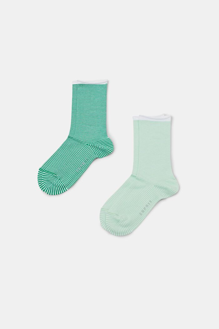 Gestreepte sokken met opgerolde manchetten, organic cotton, GREEN, detail image number 0