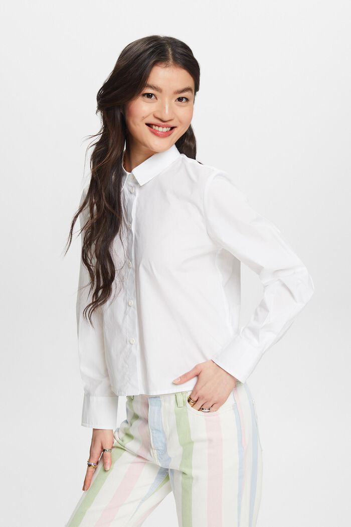 Cropped popeline blouse, WHITE, detail image number 0