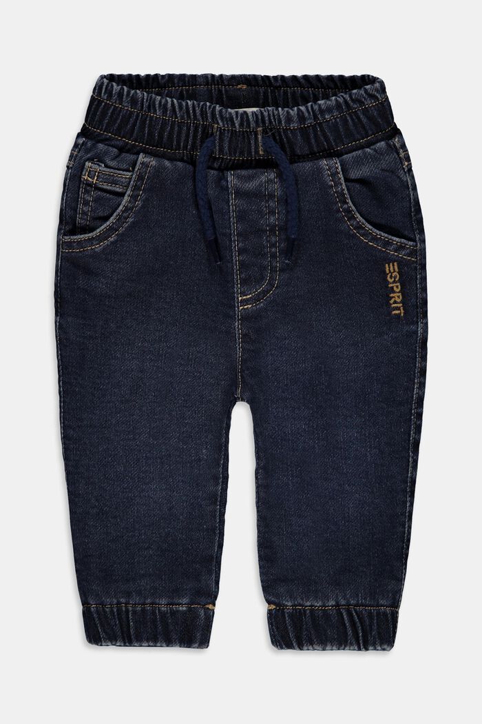 Jeans met elastische band van katoen, BLUE DARK WASHED, detail image number 0