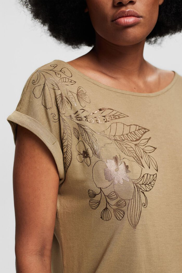 Shirt met metallic print, LENZING™ ECOVERO™, KHAKI GREEN, detail image number 0